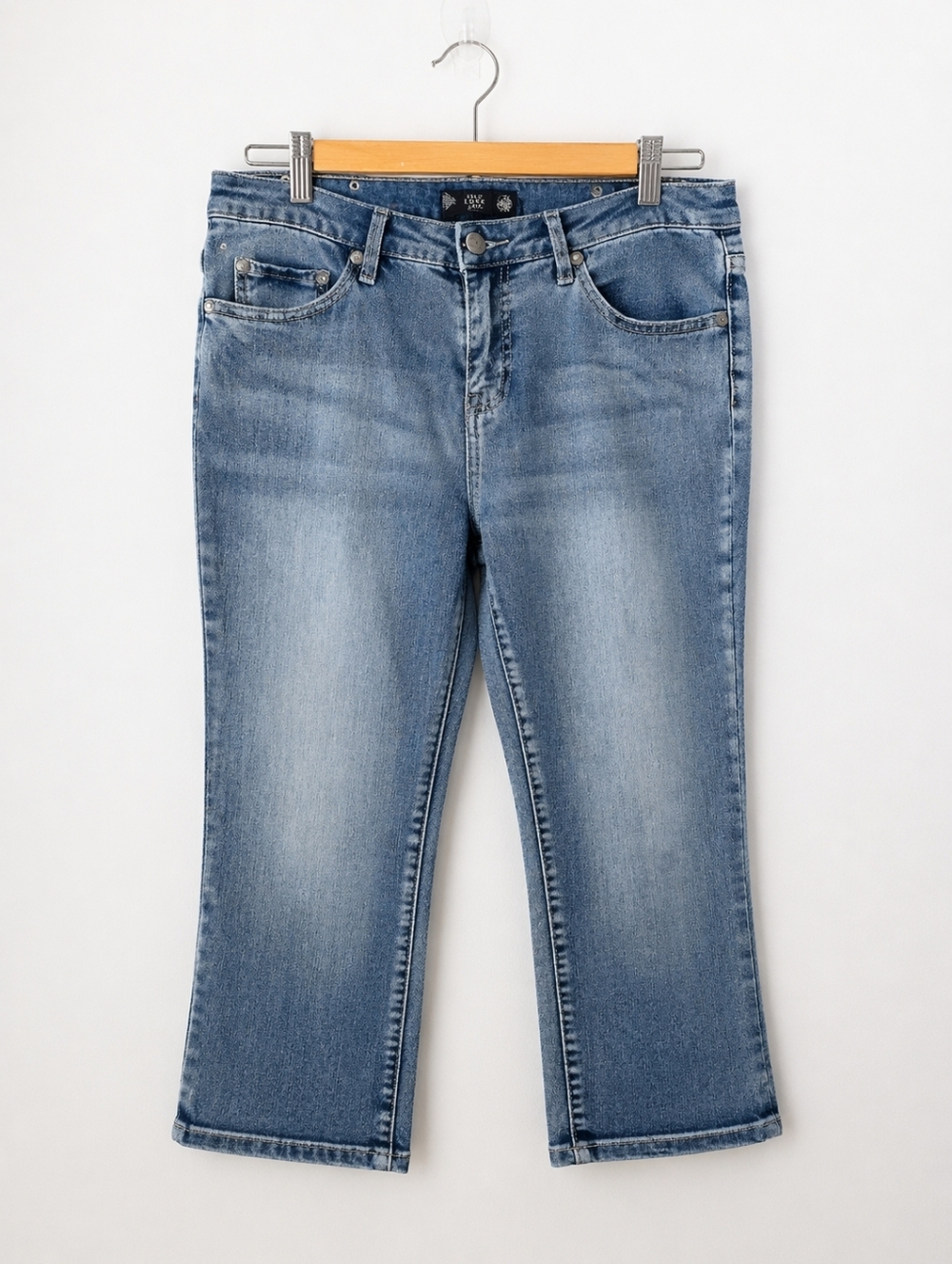 True Luxe Toronto Embellished Fleur De Lis Capri Jeans Women's 31 Blue Denim Y2K - Picture 2 of 16
